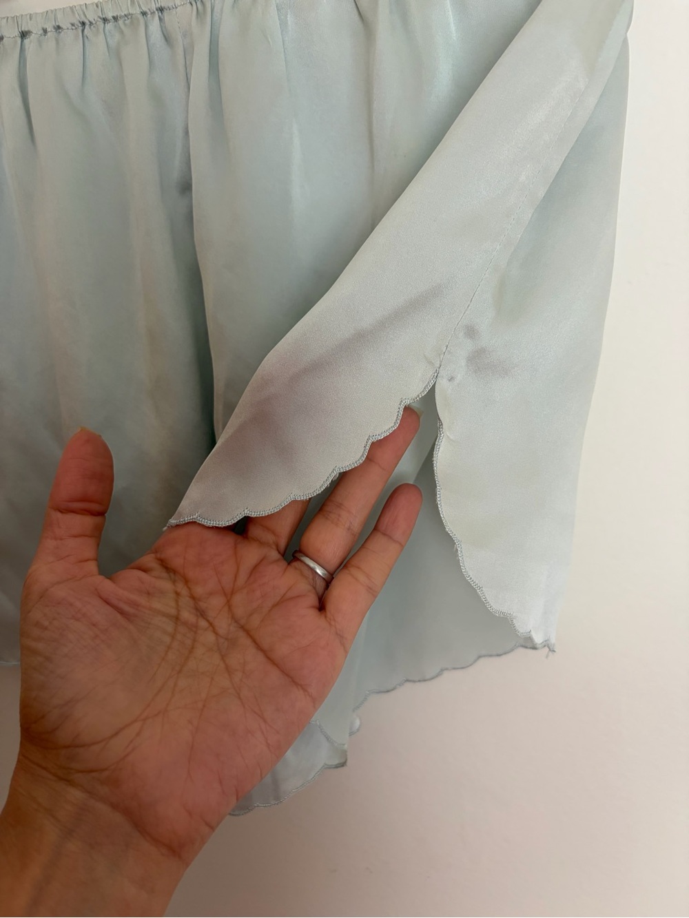 Silk shorts with scalloped hem